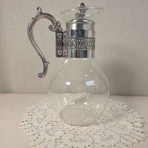 F.B. Rogers Silver Plated & Glass Coffee Carafe With Ornate Handle And Lid - 10"